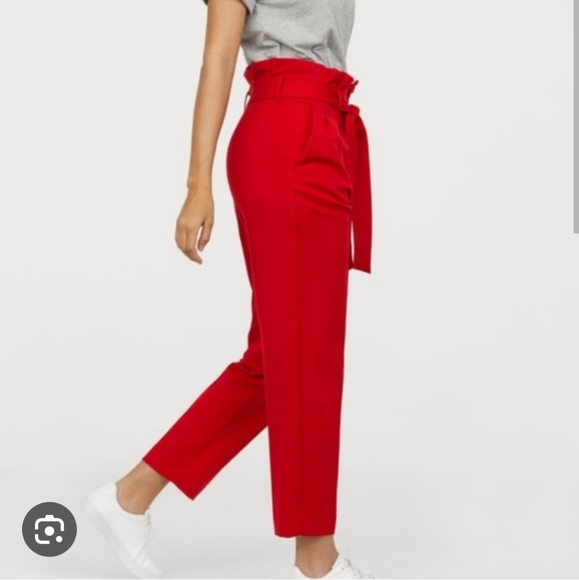 Red paperbag straight leg pants - Picture 2 of 6